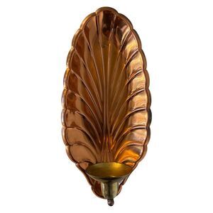 Coppercraft Guild Copper Brass Wall Candle Sconce Leaf Backplate Vintage 12 In
